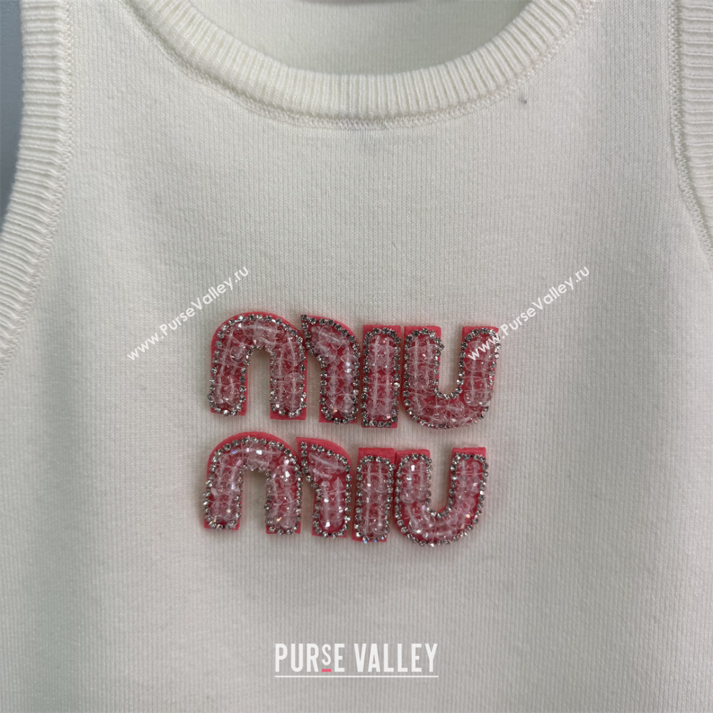 Miu Miu Cotton Vest with Pink Beads Logo White/Black 2025 0116 (QI-250306073)