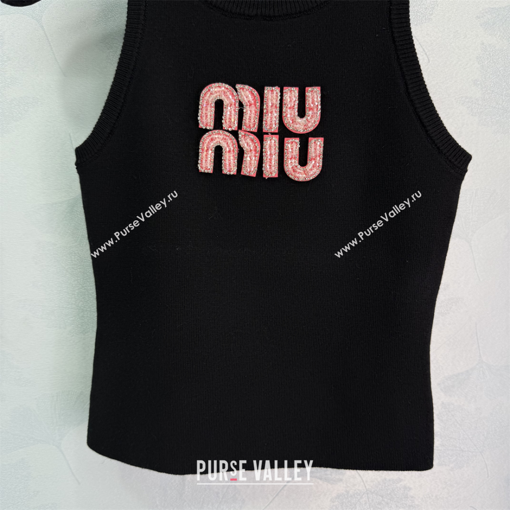 Miu Miu Cotton Vest with Pink Beads Logo White/Black 2025 0116 (QI-250306073)