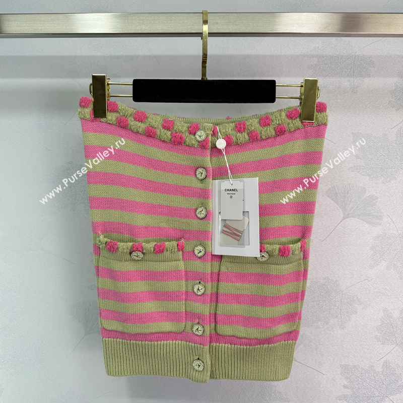 Chanel Wool Cashmere Vest Green/Pink 2025 (QI-250410033)
