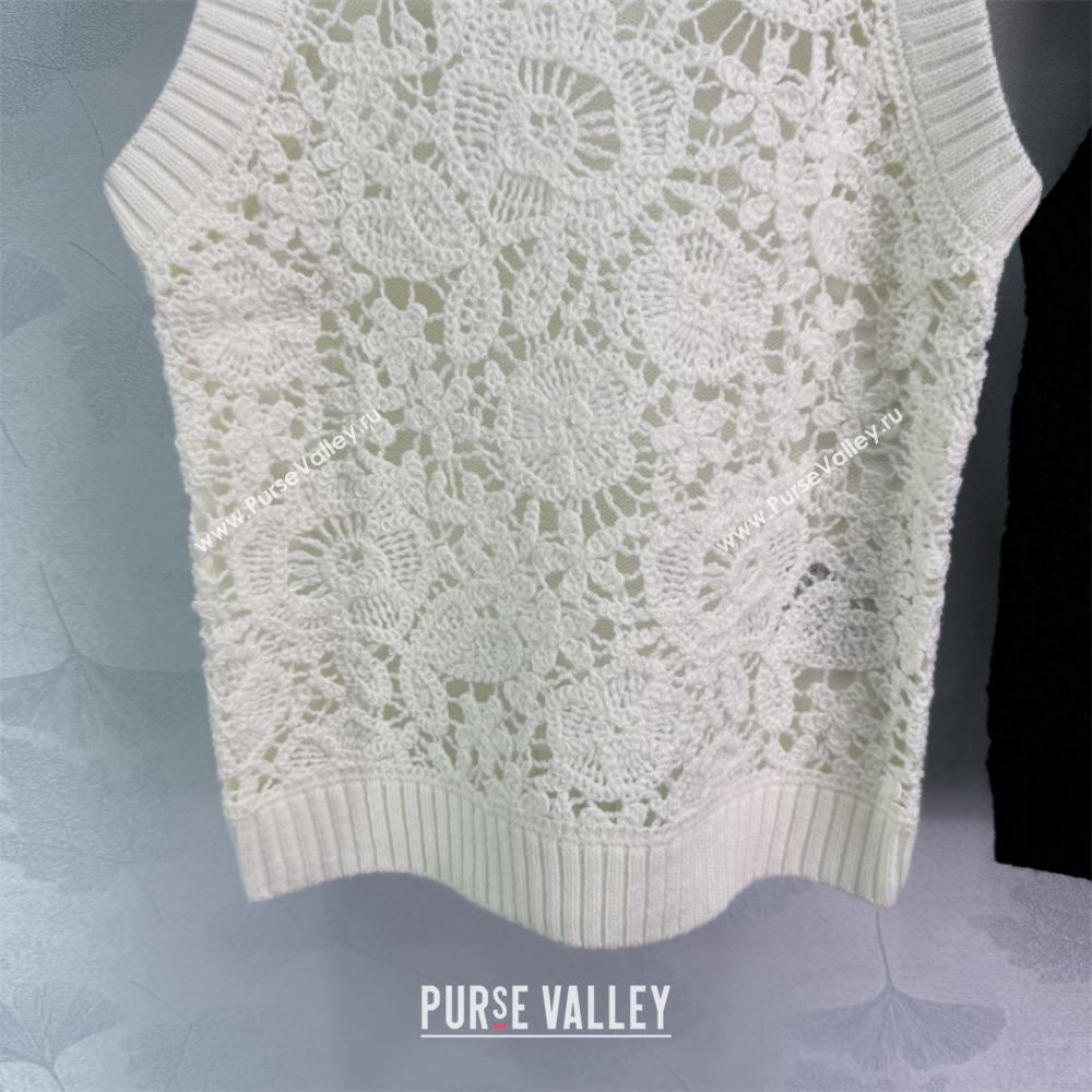 Valentino Wool Crochet Vest White/Black 2025 0410 (QI-250410030)