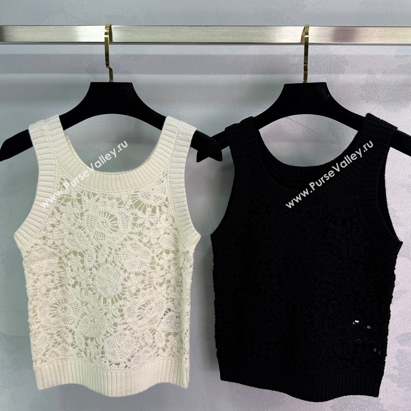Valentino Wool Crochet Vest White/Black 2025 0410 (QI-250410030)