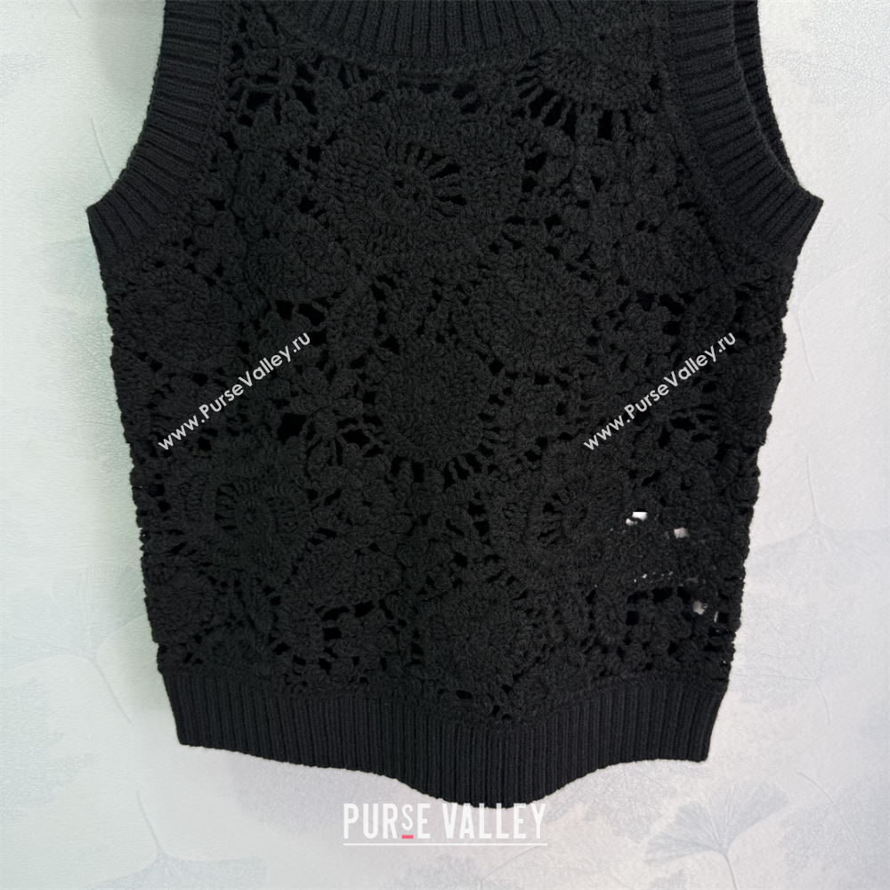 Valentino Wool Crochet Vest White/Black 2025 0410 (QI-250410030)