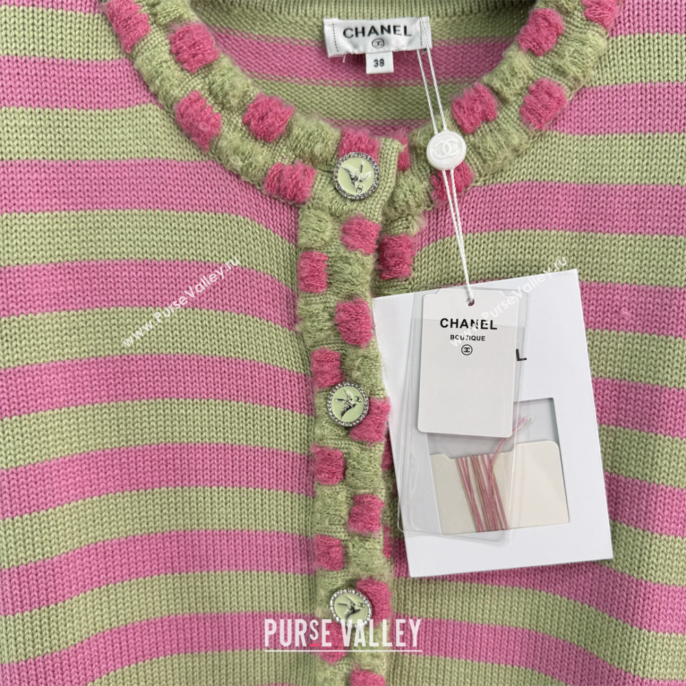 Chanel Wool Cashmere Cardigan Green/Pink 2025 (QI-250410031)