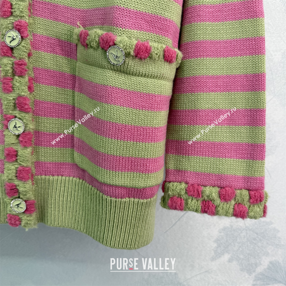 Chanel Wool Cashmere Cardigan Green/Pink 2025 (QI-250410031)