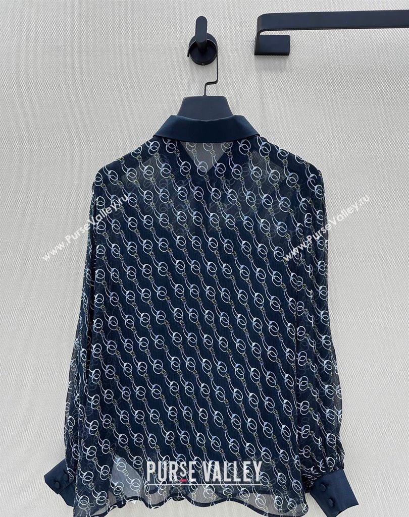 Gucci Chain Printed Silk Shirt Dark Blue 2025 0411 (QI-250411016)