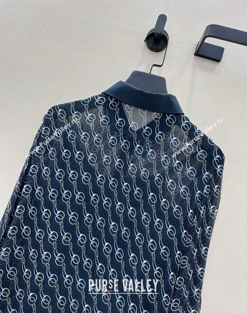 Gucci Chain Printed Silk Shirt Dark Blue 2025 0411 (QI-250411016)