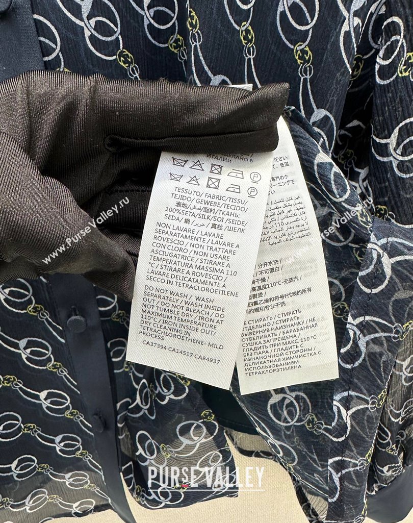 Gucci Chain Printed Silk Shirt Dark Blue 2025 0411 (QI-250411016)