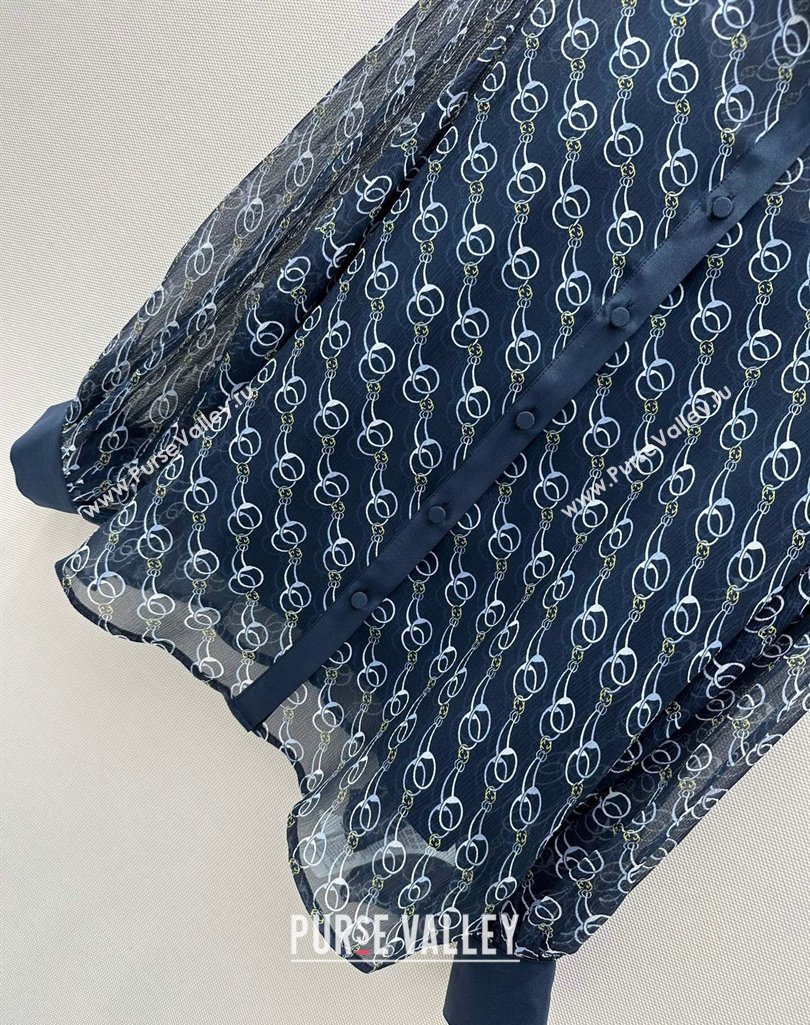 Gucci Chain Printed Silk Shirt Dark Blue 2025 0411 (QI-250411016)