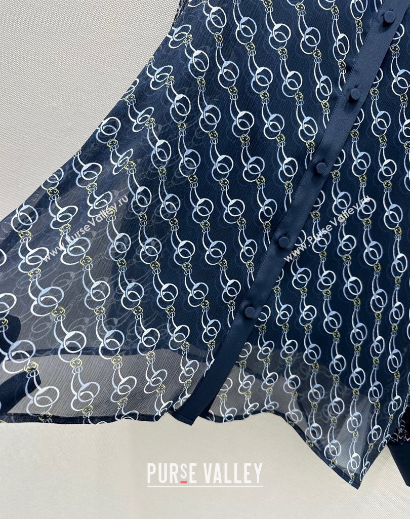 Gucci Chain Printed Silk Shirt Dark Blue 2025 0411 (QI-250411016)