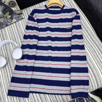 Miu Miu Striped Long Sleeve T-Shirt Blue/Grey 2025042905 (QI-250429066)