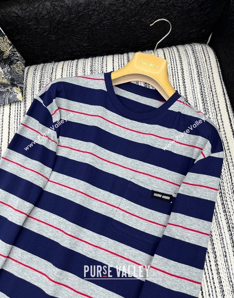 Miu Miu Striped Long Sleeve T-Shirt Blue/Grey 2025042905 (QI-250429066)