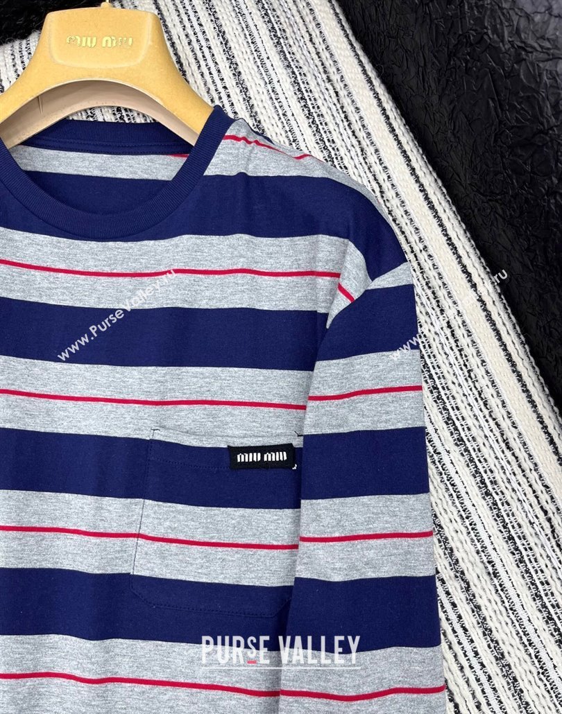 Miu Miu Striped Long Sleeve T-Shirt Blue/Grey 2025042905 (QI-250429066)