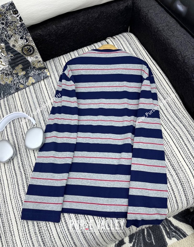 Miu Miu Striped Long Sleeve T-Shirt Blue/Grey 2025042905 (QI-250429066)