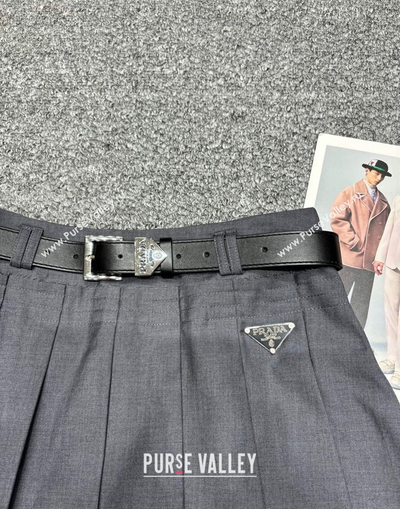Prada Pleated Cotton Mini Skirt Grey 250430034 (QI-250430034)