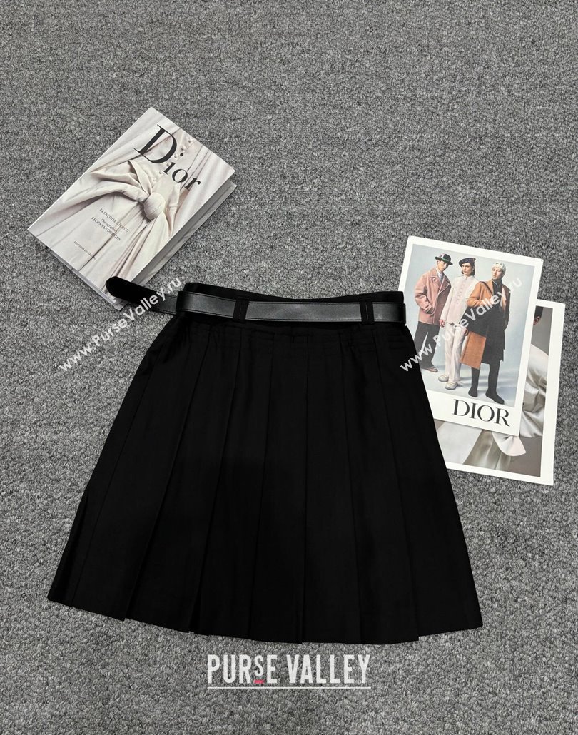 Prada Pleated Cotton Mini Skirt Black 250430034 (QI-250430035)