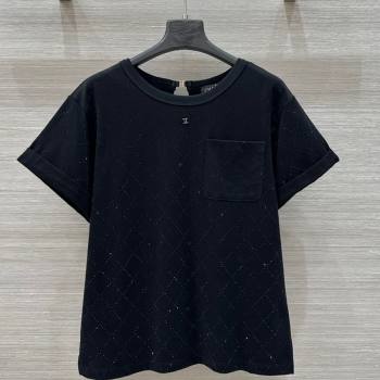 Chanel Strass Quilted Cotton T-Shirt Black 250430016 (QI-250430016)