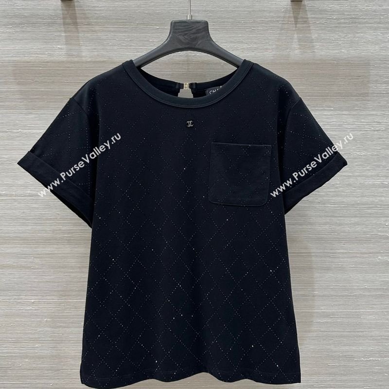 Chanel Strass Quilted Cotton T-Shirt Black 250430016 (QI-250430016)