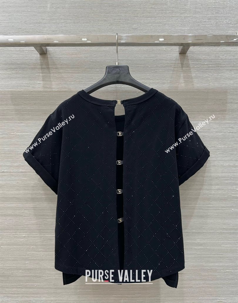 Chanel Strass Quilted Cotton T-Shirt Black 250430016 (QI-250430016)
