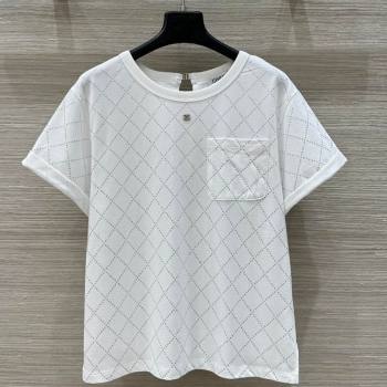 Chanel Strass Quilted Cotton T-Shirt White 250430016 (QI-250430017)