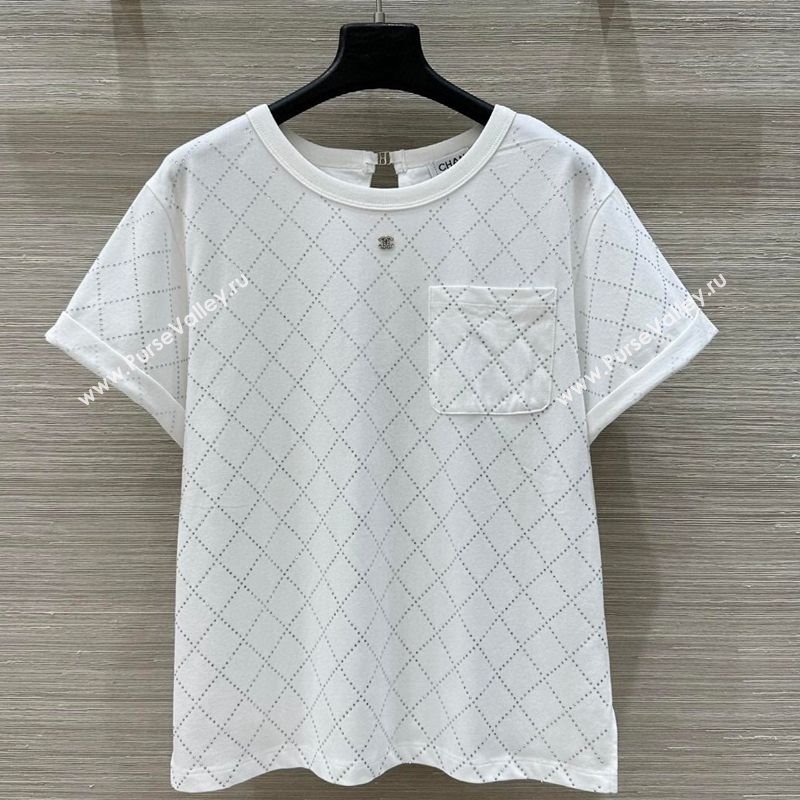 Chanel Strass Quilted Cotton T-Shirt White 250430016 (QI-250430017)