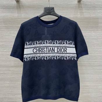 Dior Tencel Blend Butterfly Top Dark Blue 20250527009 (QI-250527018)