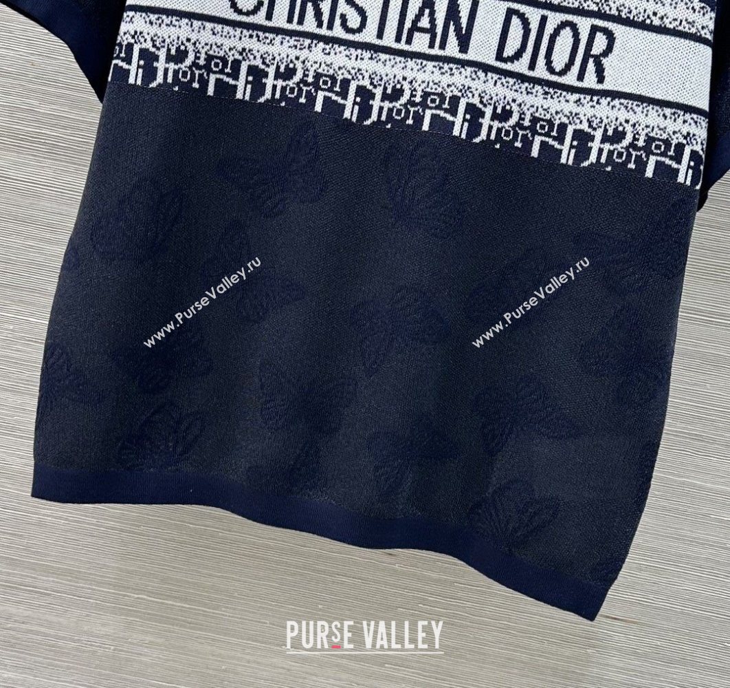 Dior Tencel Blend Butterfly Top Dark Blue 20250527009 (QI-250527018)