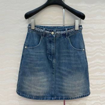Chanel Blue Denim Mini Skirt with Chain Charm 2025 0620 (QI-250620064)