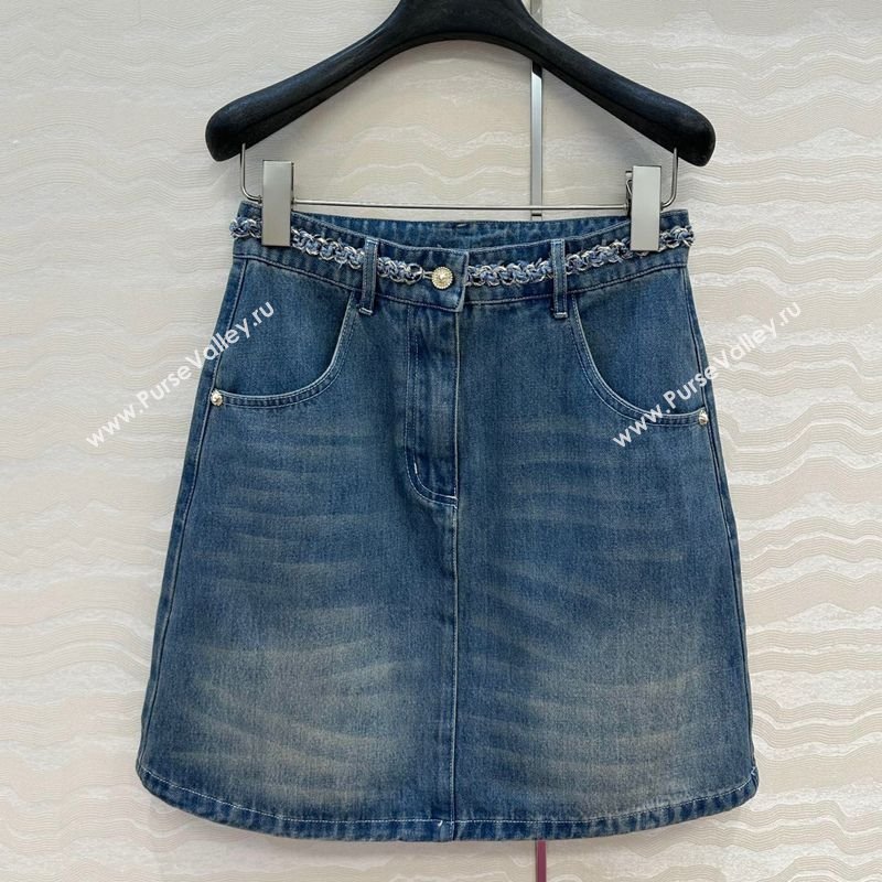 Chanel Blue Denim Mini Skirt with Chain Charm 2025 0620 (QI-250620064)