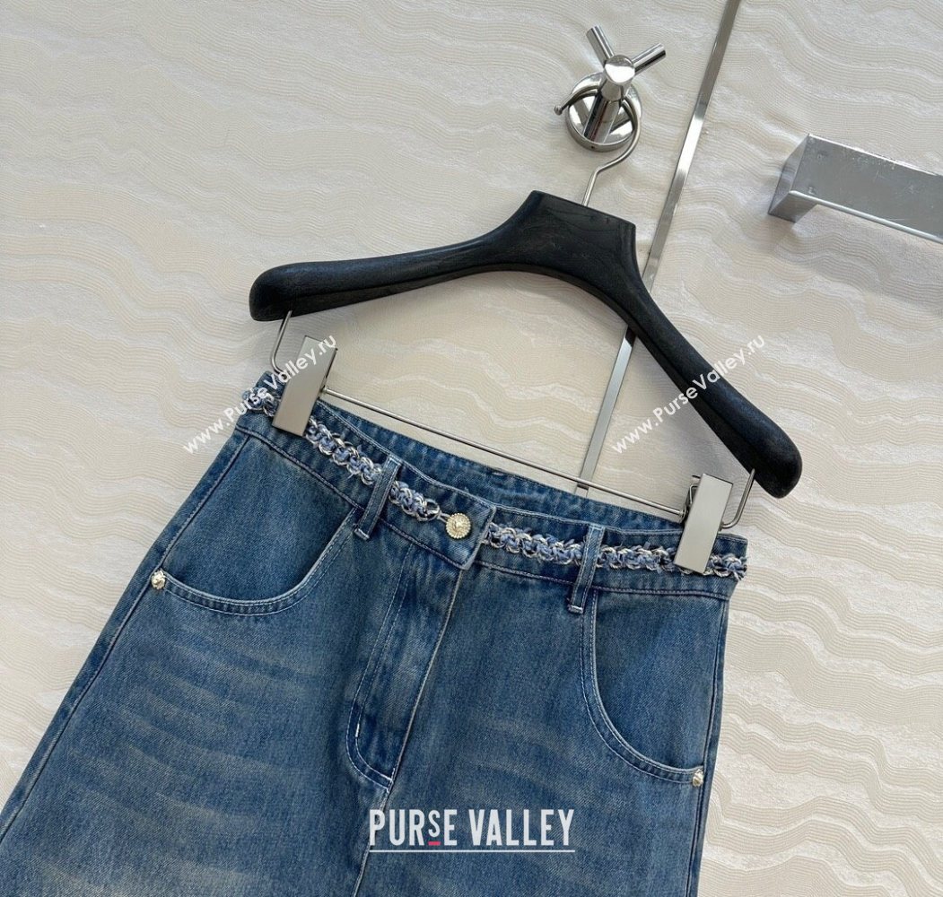 Chanel Blue Denim Mini Skirt with Chain Charm 2025 0620 (QI-250620064)