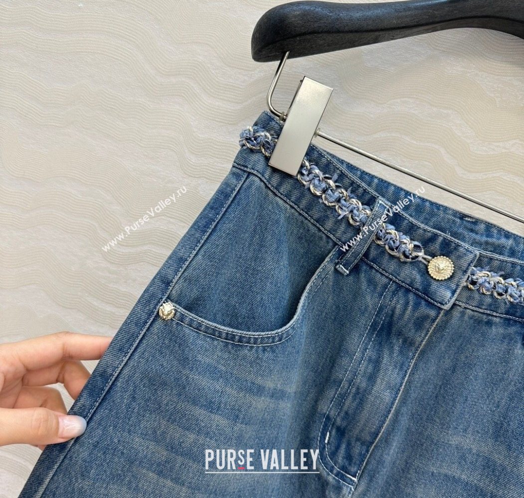 Chanel Blue Denim Mini Skirt with Chain Charm 2025 0620 (QI-250620064)