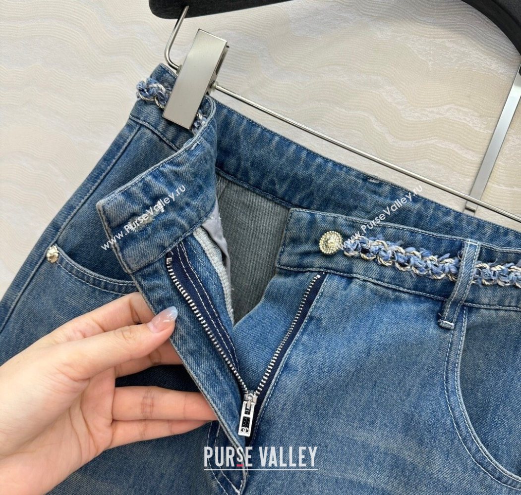 Chanel Blue Denim Mini Skirt with Chain Charm 2025 0620 (QI-250620064)