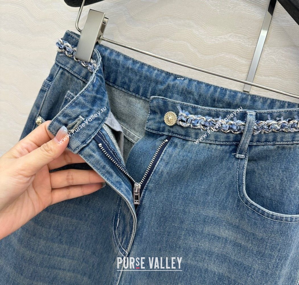 Chanel Blue Denim Jeans with Chain Charm 2025 0620 (QI-250620065)