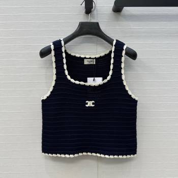 Celine Knit Short Vest Navy Blue 2025 0620 (QI-250620096)