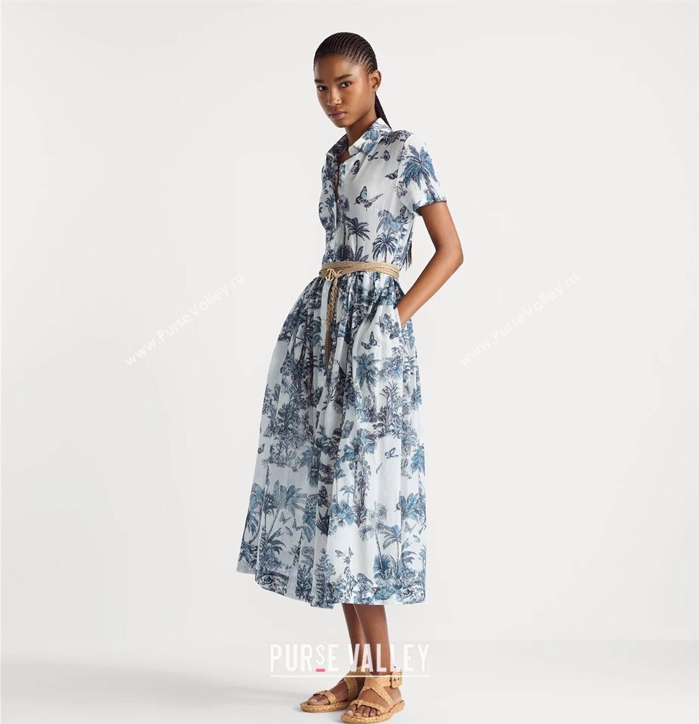 Dior Printed Long Dress White/Blue 2025 0704 (QI-250704028)