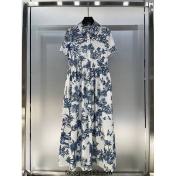 Dior Printed Long Dress White/Blue 2025 0704 (QI-250704028)