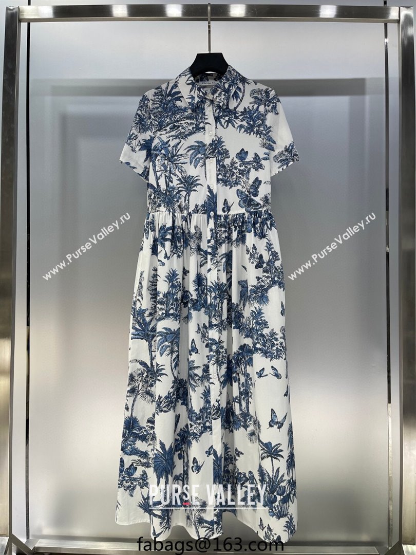 Dior Printed Long Dress White/Blue 2025 0704 (QI-250704028)