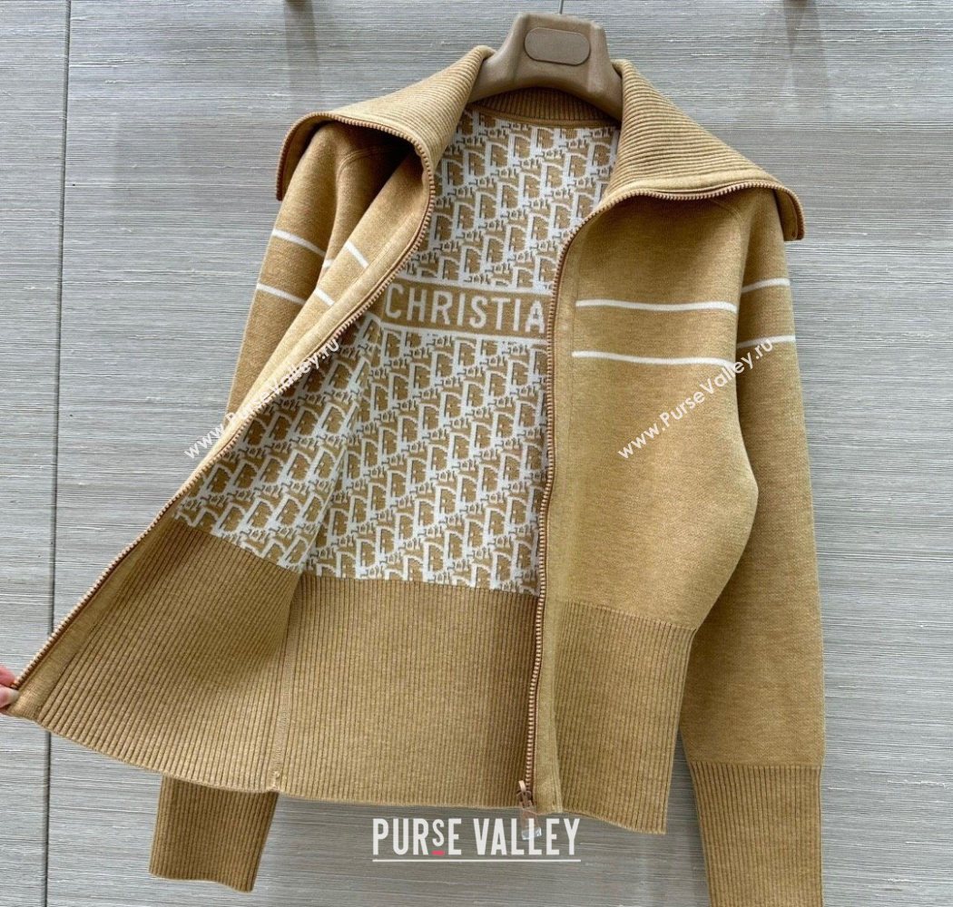 Dior Wool Knit Reversible Jacket Gold-Tone 2025 0704 (QI-250704026)
