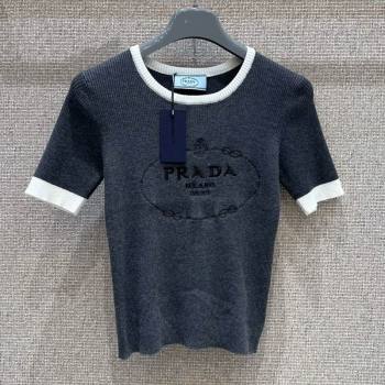 Prada Wool Knit Top Dark Grey 2025 0729 (QI-250729003)