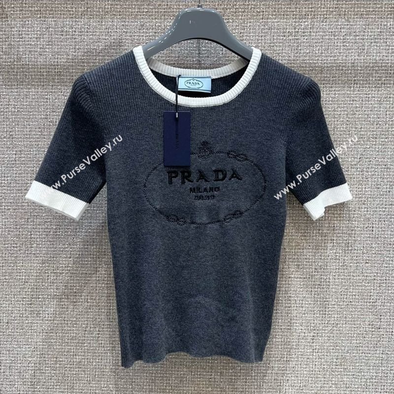 Prada Wool Knit Top Dark Grey 2025 0729 (QI-250729003)