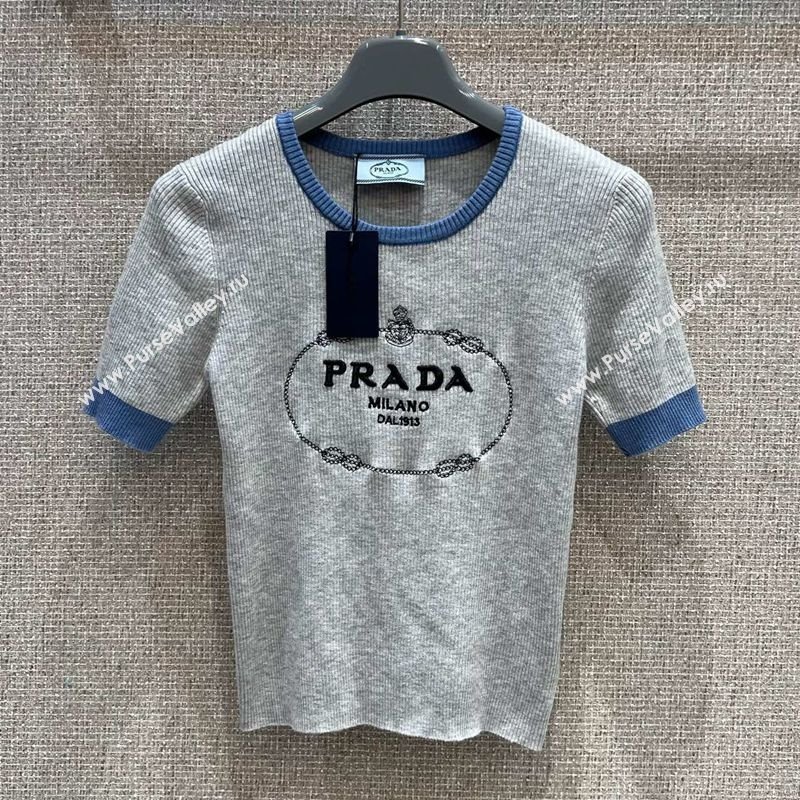 Prada Wool Knit Top Light Grey 2025 0729 (QI-250729004)