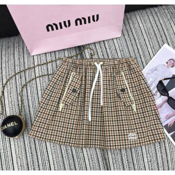 Miu Miu Plaid Shorts Beige/Multicolor 2025 0729 (QI-250729068)
