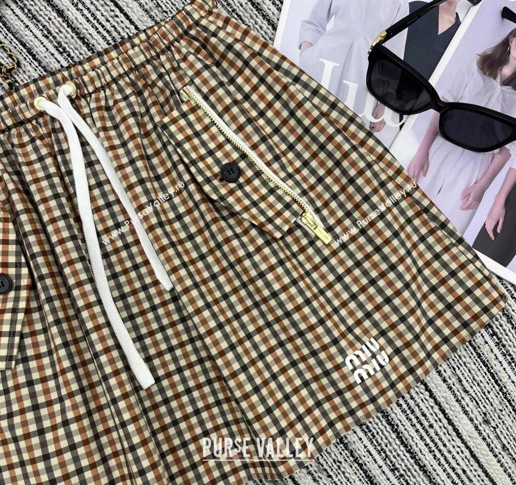 Miu Miu Plaid Shorts Beige/Multicolor 2025 0729 (QI-250729068)