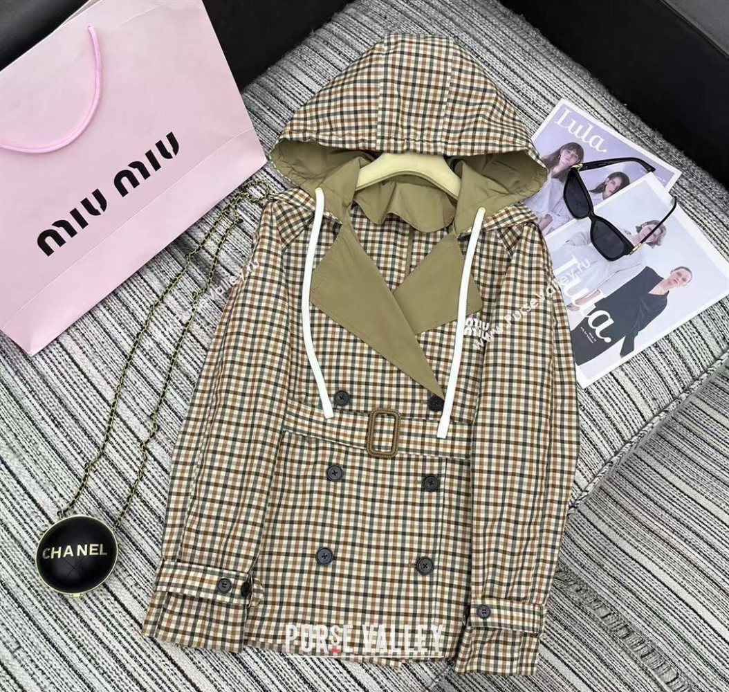 Miu Miu Plaid Coat Beige/Multicolor 2025 0729 (QI-250729067)