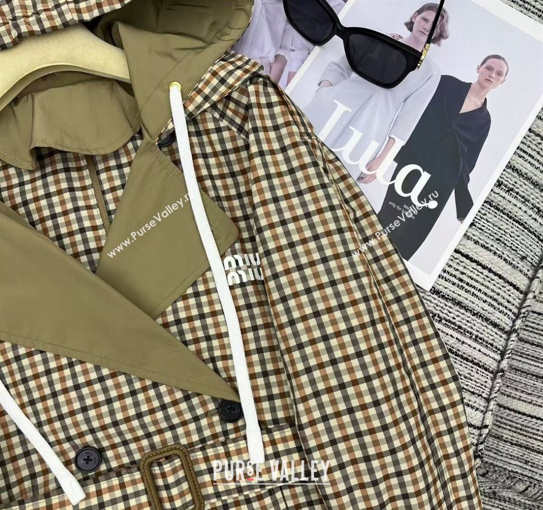 Miu Miu Plaid Coat Beige/Multicolor 2025 0729 (QI-250729067)