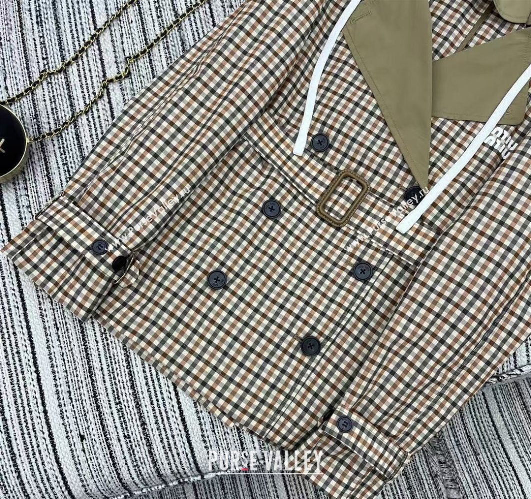 Miu Miu Plaid Coat Beige/Multicolor 2025 0729 (QI-250729067)