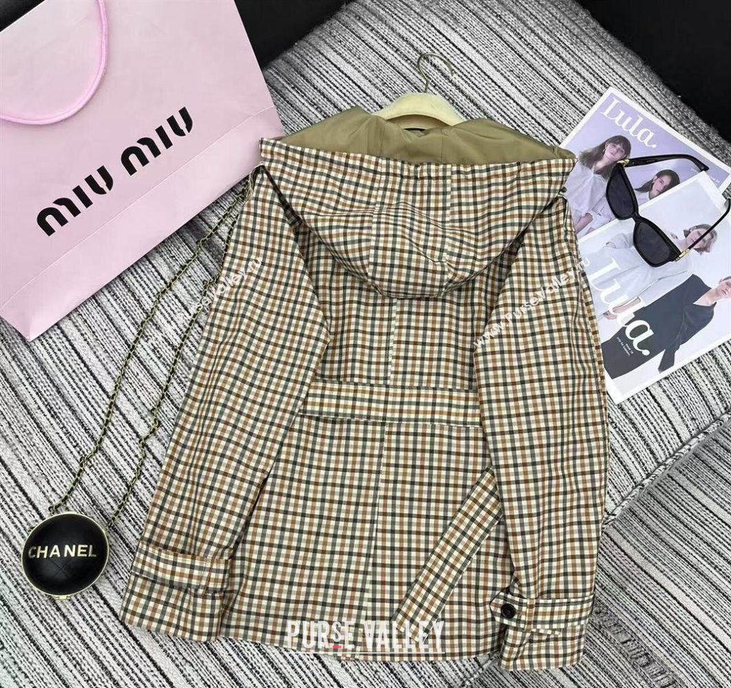 Miu Miu Plaid Coat Beige/Multicolor 2025 0729 (QI-250729067)