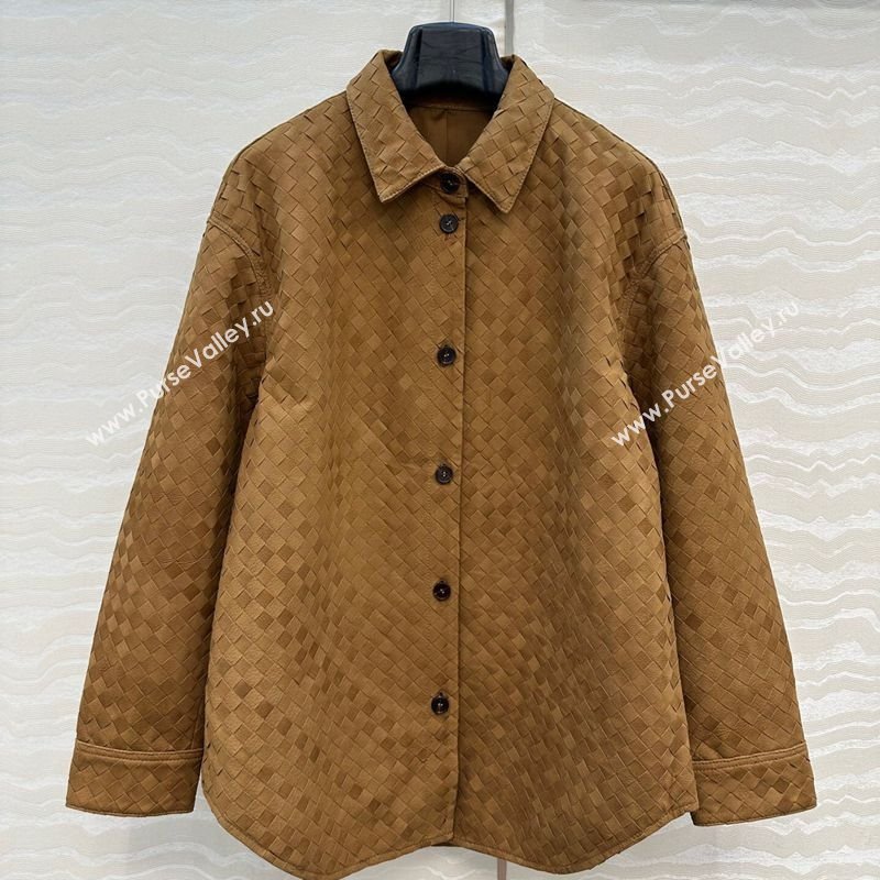 Bottega Veneta Intrecciato Nubuck Calfskin Oversized Jacket Brown 2025 0728 (QI-250728011)