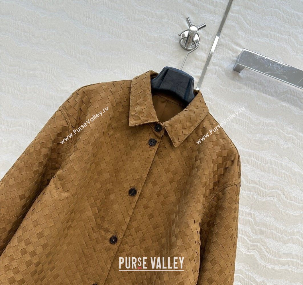 Bottega Veneta Intrecciato Nubuck Calfskin Oversized Jacket Brown 2025 0728 (QI-250728011)