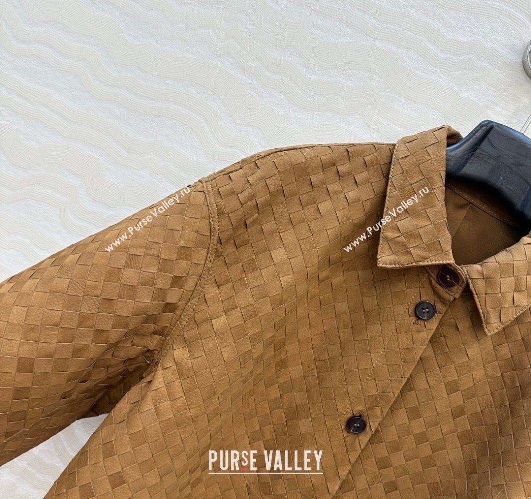 Bottega Veneta Intrecciato Nubuck Calfskin Oversized Jacket Brown 2025 0728 (QI-250728011)