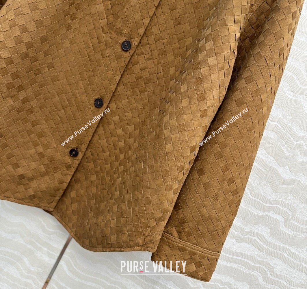 Bottega Veneta Intrecciato Nubuck Calfskin Oversized Jacket Brown 2025 0728 (QI-250728011)